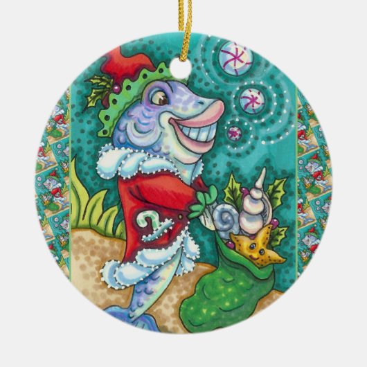 SANTA CLAUS FISH TALES, STARFISH, BAG VAN SEASHELL KERAMISCH ORNAMENT (Voorkant)