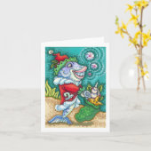SANTA CLAUS FISH TALES, STARFISH, SEASHELLS blanco Kaart (Gele Bloem)