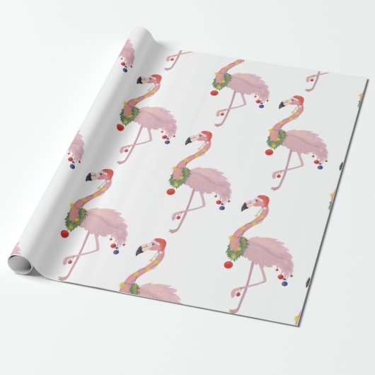 santa claus flamingo cadeaupapier (Uitgerold)