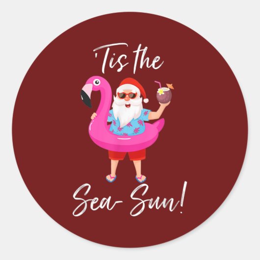 Santa Claus Flamingo Float is de Zee Sun Ronde Sticker (Voorkant)