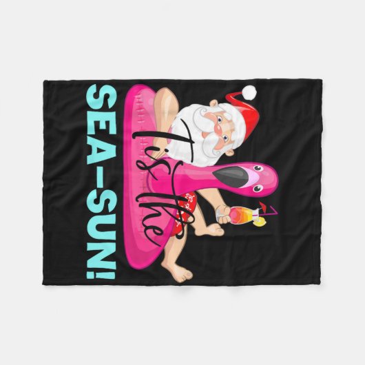 Santa Claus Flamingo Float Tis The Sea-sun Christm Fleece Deken (Voorkant (Horizontaal))