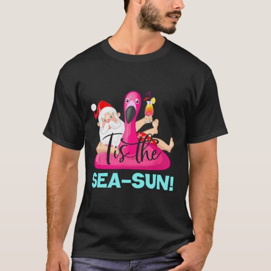 Santa Claus Flamingo Float Tis The Sea-sun Christm T-shirt (Voorkant)