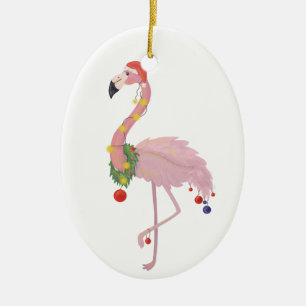santa claus flamingo keramisch ornament