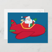 Santa-Claus-Flying-A-Plane-and-Waving Feestdagenkaart (Voorkant / Achterkant)