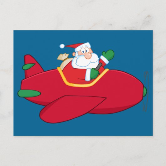 Santa-Claus-Flying-A-Plane-and-Waving Feestdagenkaart (Voorkant)