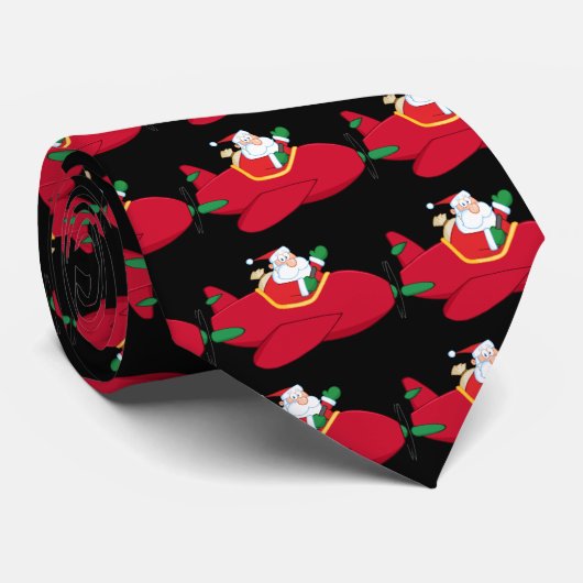 Santa-Claus-Flying-A-Plane-and-Waving Stropdas (Opgerold)