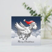 Santa Claus Flying Christmas Sheep Feestdagenkaart (Staand voorkant)