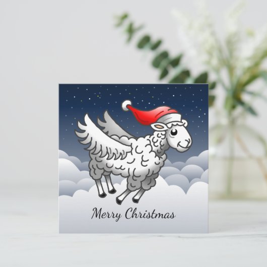 Santa Claus Flying Christmas Sheep Feestdagenkaart (Staand voorkant)