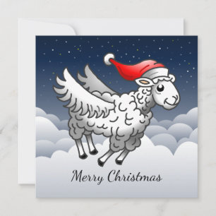 Santa Claus Flying Christmas Sheep Feestdagenkaart