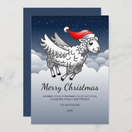 Santa Claus Flying Christmas Sheep Feestdagenkaart