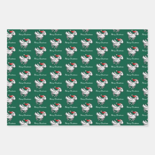 Santa Claus Flying Christmas Sheep Inpakpapier Vel (Voorkant 2)
