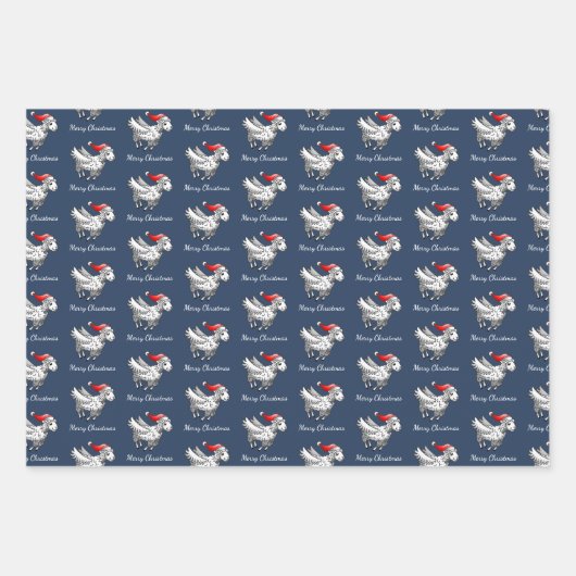 Santa Claus Flying Christmas Sheep Inpakpapier Vel (Voorkant)