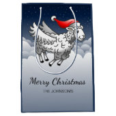 Santa Claus Flying Christmas Sheep Medium Cadeauzakje (Voorkant)