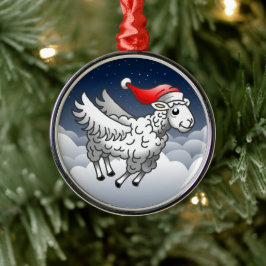 Santa Claus Flying Christmas Sheep Metalen Ornament