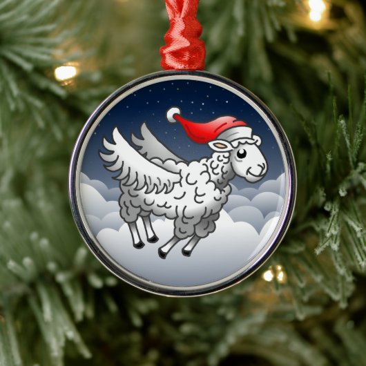 Santa Claus Flying Christmas Sheep Metalen Ornament (Boom)