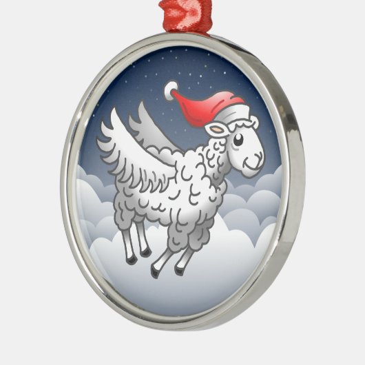 Santa Claus Flying Christmas Sheep Metalen Ornament (Links)