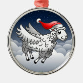 Santa Claus Flying Christmas Sheep Metalen Ornament (Voorkant)