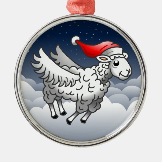 Santa Claus Flying Christmas Sheep Metalen Ornament (Voorkant)