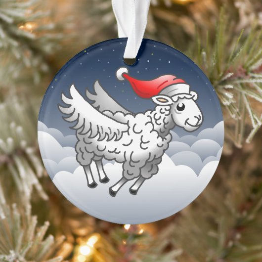 Santa Claus Flying Christmas Sheep Ornament (Boom)