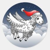 Santa Claus Flying Christmas Sheep Ronde Sticker (Voorkant)