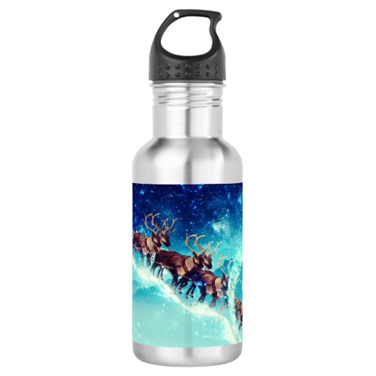 Santa Claus Flying with Reindeer Waterfles (Voorkant)
