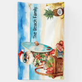 Santa Claus for Christmas in July at beach  Spandoek (Verticaal)