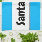 SANTA CLAUS Fun Sky Blue White Stripes Retro Tekst Theedoek (Gevouwen)