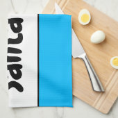 SANTA CLAUS Fun Sky Blue White Stripes Retro Tekst Theedoek (Quarter Fold)