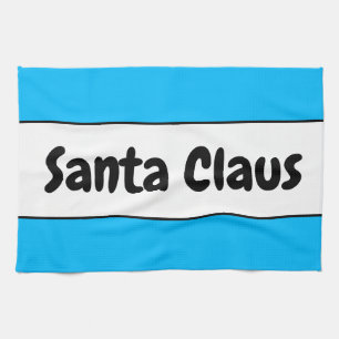 SANTA CLAUS Fun Sky Blue White Stripes Retro Tekst Theedoek