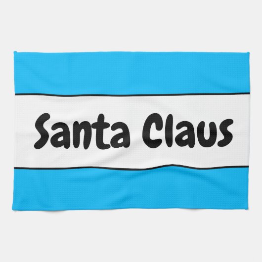 SANTA CLAUS Fun Sky Blue White Stripes Retro Tekst Theedoek (Horizontaal)