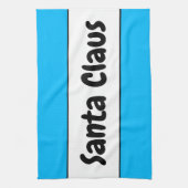 SANTA CLAUS Fun Sky Blue White Stripes Retro Tekst Theedoek (Verticaal)