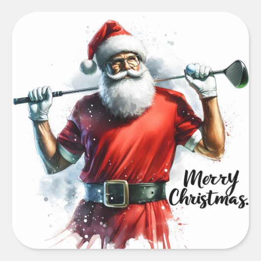 Santa Claus geniet van een rondje golf tijdens de  Vierkante Sticker (Voorkant)
