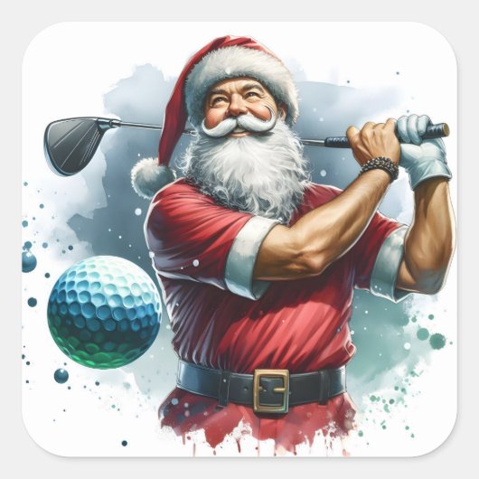 Santa Claus Genieten van een Spel Golf op een Zonn Vierkante Sticker (Voorkant)