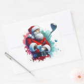Santa Claus Genieten van een Winter Golf Game Buit Vierkante Sticker (Envelop)