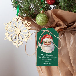 Santa Claus Gepersonaliseerde Groene Kinder Kerst Cadeaulabel