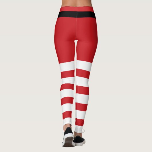 Santa Claus Gestreepte Rood & Wit Kerstmis Leggings (Achterkant)