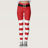 Santa Claus Gestreepte Rood & Wit Kerstmis Leggings (Voorkant)
