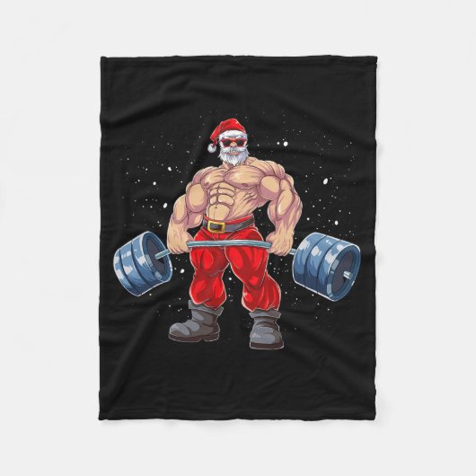 Santa Claus Gewichtheffen Fitness Kerstmis Bodybu Fleece Deken (Voorkant)