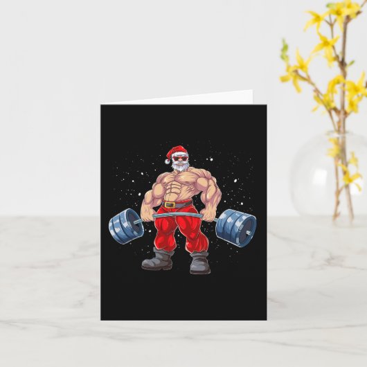 Santa Claus Gewichtheffen Fitness Kerstmis Bodybu Kaart (Gele Bloem)