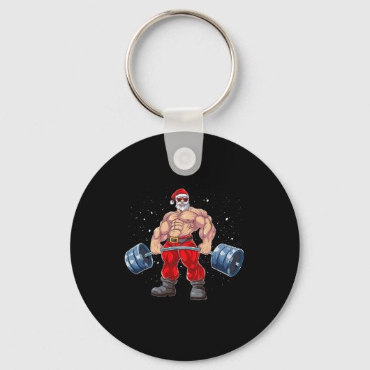 Santa Claus Gewichtheffen Fitness Kerstmis Bodybu Sleutelhanger (Voorkant)