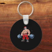 Santa Claus Gewichtheffen Fitness Kerstmis Bodybu Sleutelhanger (Voorkant)