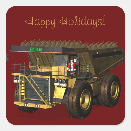 Santa Claus Giant Dump Truck Driver Vierkante Sticker (Voorkant)