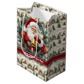  Santa Claus Gift Bag Aangepaste naam Monogram Medium Cadeauzakje (Voorkant Gekanteld)