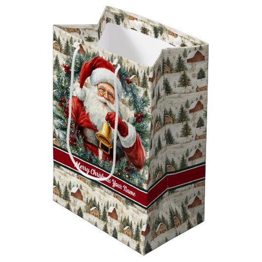  Santa Claus Gift Bag Aangepaste naam Monogram Medium Cadeauzakje (Voorkant Gekanteld)