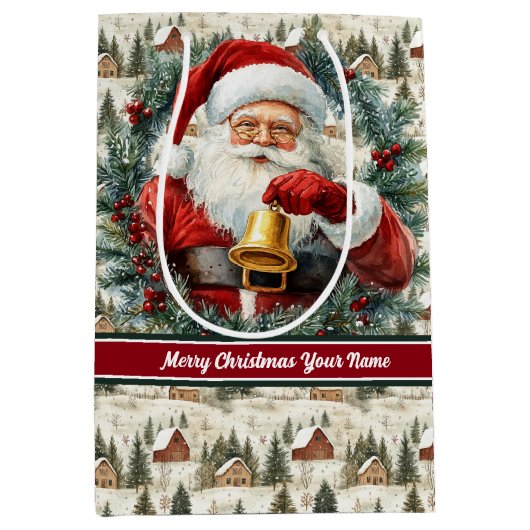  Santa Claus Gift Bag Aangepaste naam Monogram Medium Cadeauzakje (Voorkant)