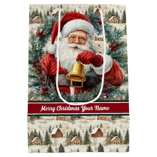 Santa Claus Gift Bag Aangepaste naam Monogram Medium Cadeauzakje (Achterkant)