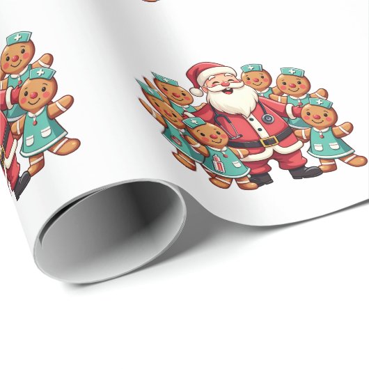 Santa Claus Gingerbread Nursing Squad Cadeaupapier (Rol Hoek)