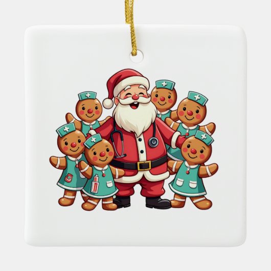 Santa Claus Gingerbread Nursing Squad Keramisch Ornament (Voorkant)