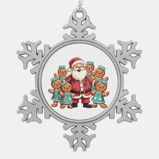 Santa Claus Gingerbread Nursing Squad Tin Sneeuwvlok Ornament (Voorkant)