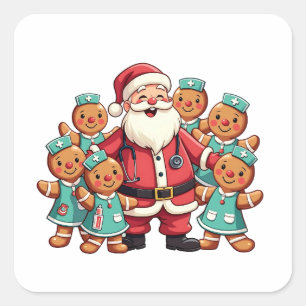 Santa Claus Gingerbread Nursing Squad Vierkante Sticker